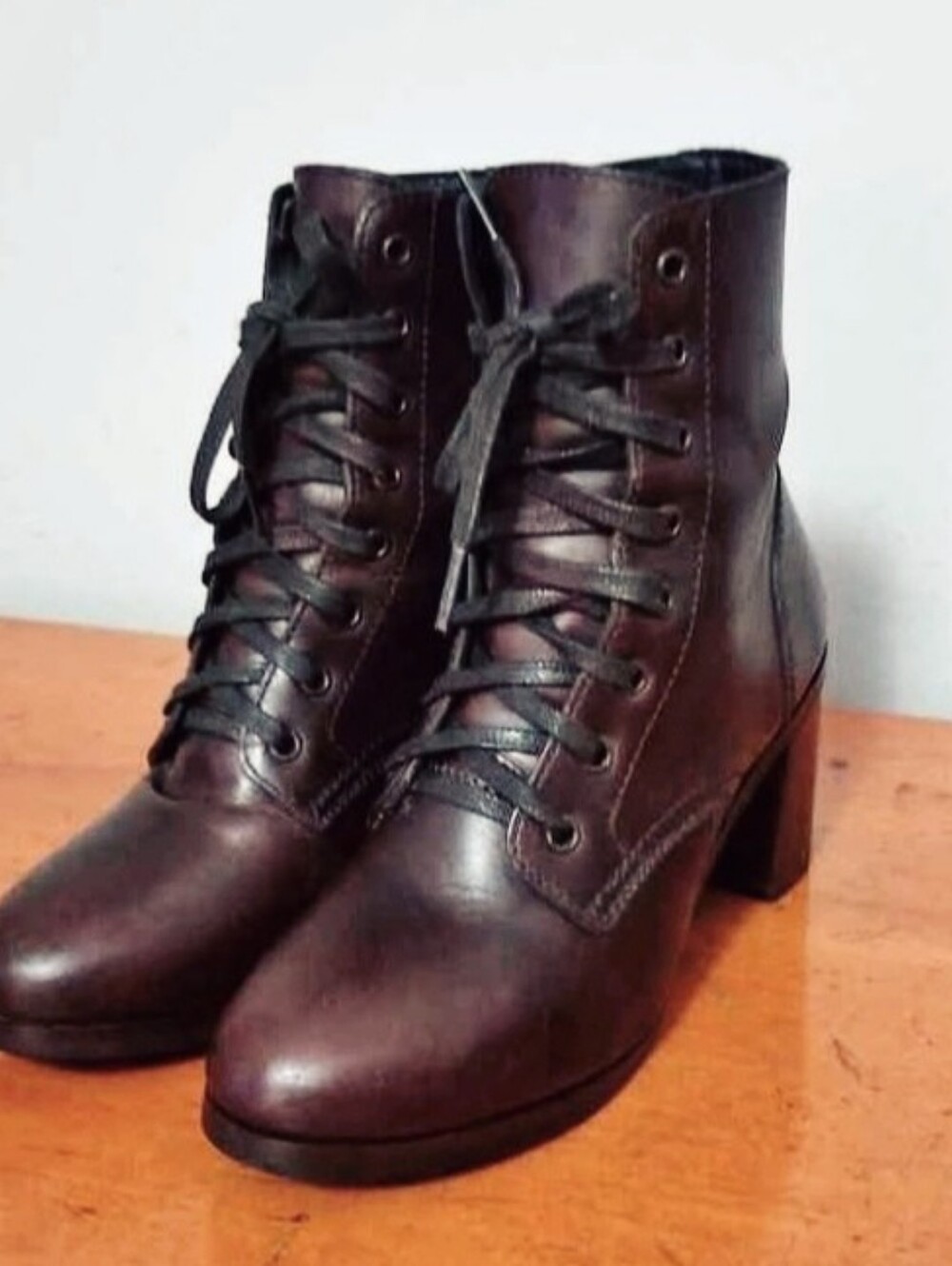 Lace-Up Block Heel Ankle Boots in Dark Brown